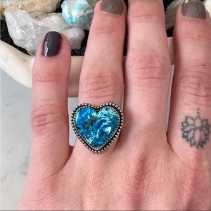 Shattuckite and sterling silver heart ring sz 7